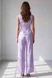 2 Piece Lilac Single Breasted Round Neck Work Suits