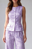 2 Piece Lilac Single Breasted Round Neck Work Suits