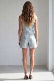 2 Piece Light Blue Jacquard Single Breasted Round Neck Work Suits