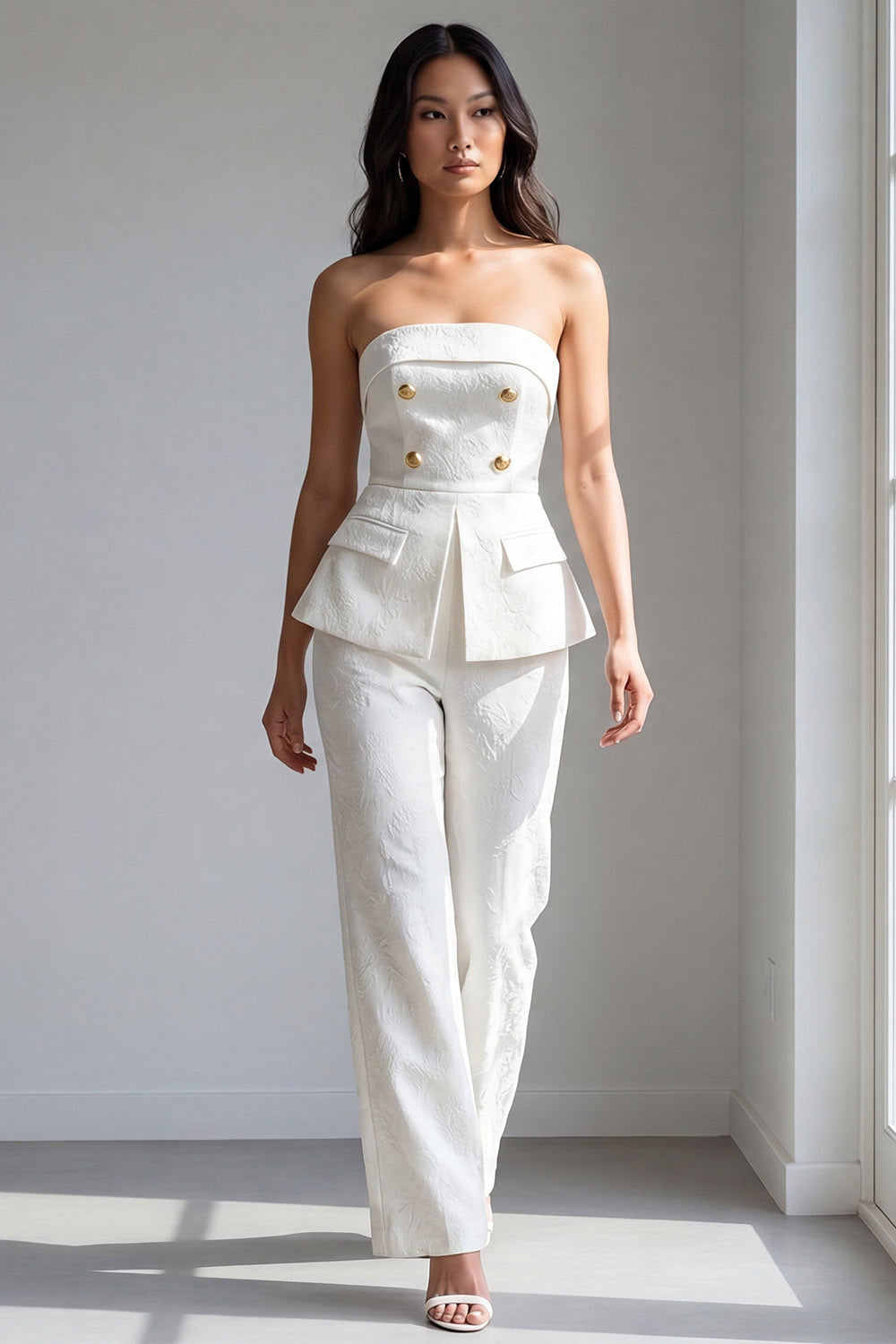2 Piece Ivory Strapless Double Breasted Work Suits