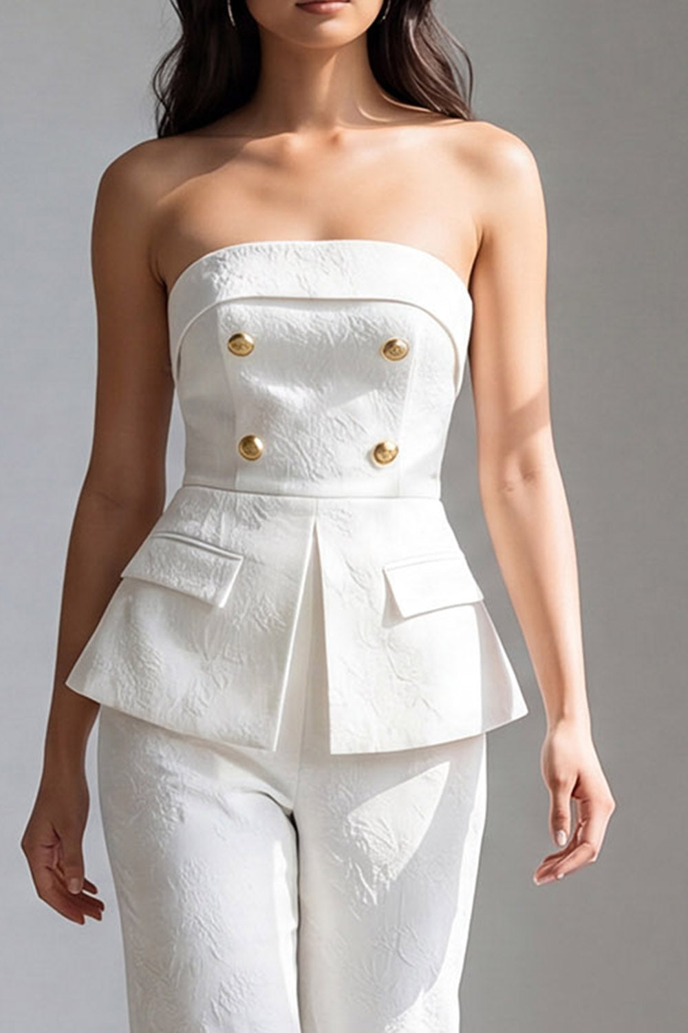 2 Piece Ivory Strapless Double Breasted Work Suits