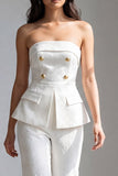2 Piece Ivory Strapless Double Breasted Work Suits