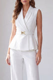 2 Piece Light Yellow Shawl Lapel Work Suits with Belt