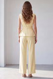 2 Piece Light Yellow Shawl Lapel Work Suits with Belt