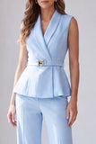 2 Piece Light Yellow Shawl Lapel Work Suits with Belt