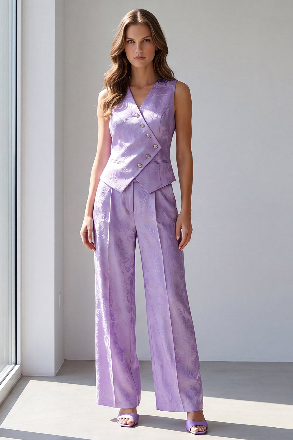 2 Piece Lilac Single Breasted V-Neck Work Suits