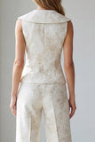 2 Piece Ivory Jacquard Single Breasted V-Neck Work Suits