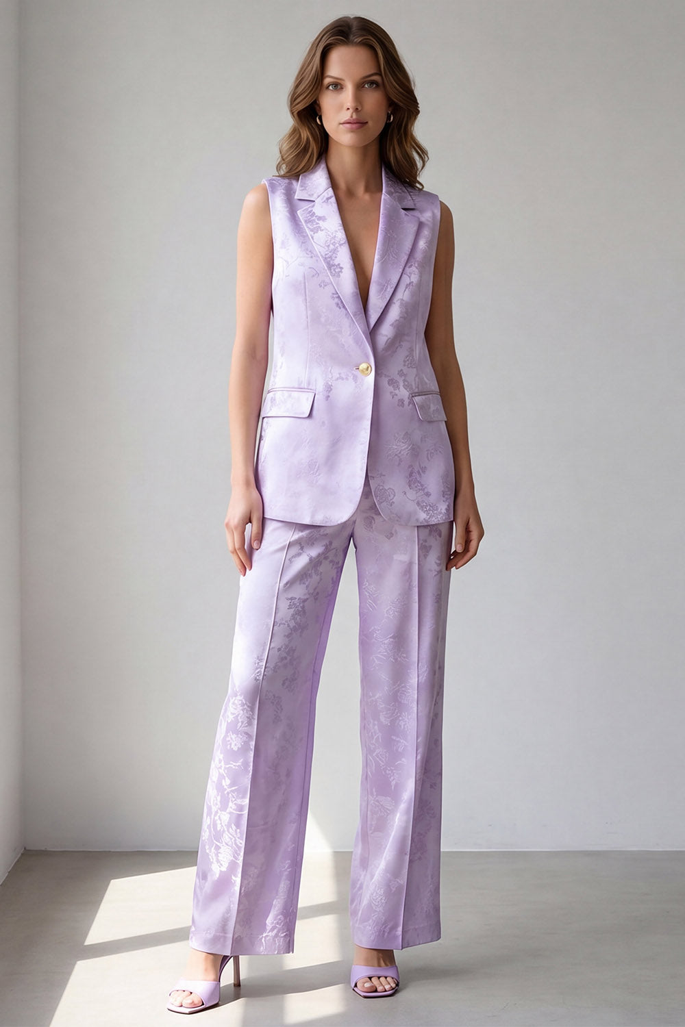 2 Piece Lilac One Button Notched Lapel Work Suits