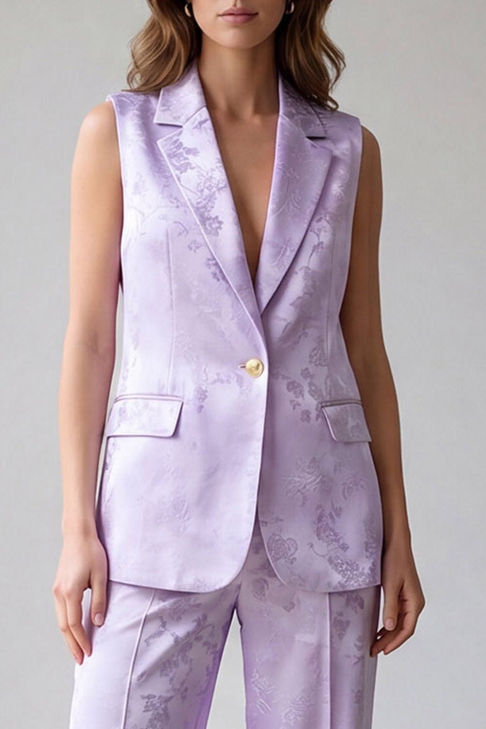 2 Piece Lilac One Button Notched Lapel Work Suits