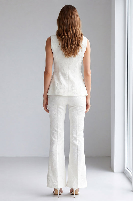 Ivory 2 Piece Double Breasted V-Neck Work Suits