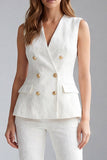 Ivory 2 Piece Double Breasted V-Neck Work Suits