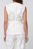 Ivory Floral 2 Piece V-Neck Work Suits with Belt