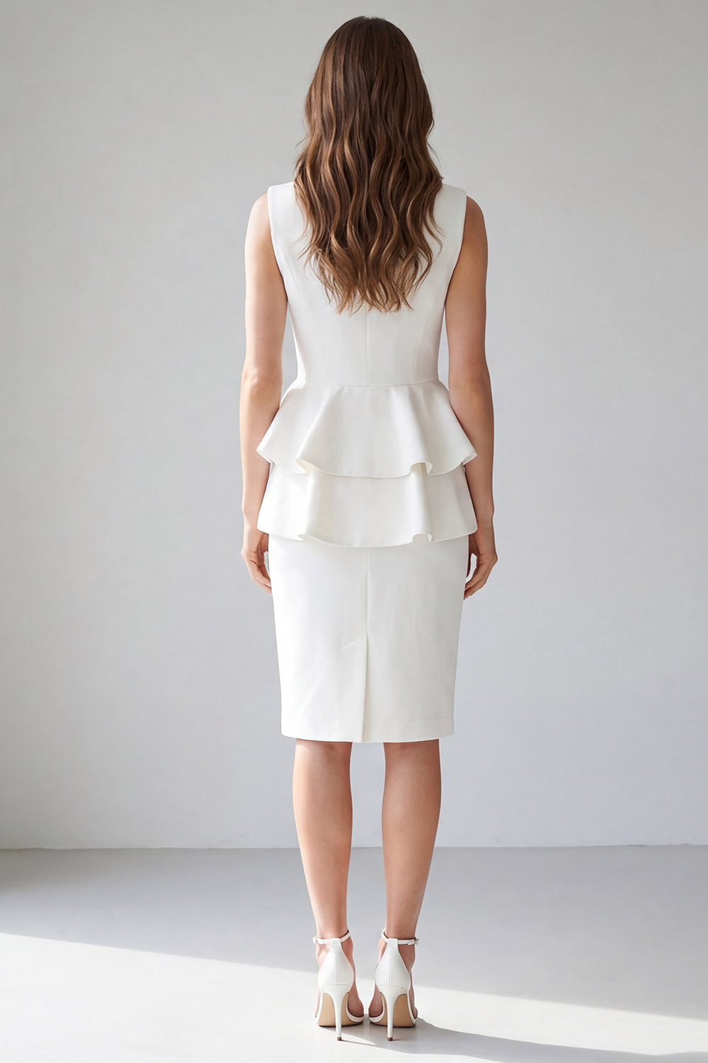 Light Yellow Midi 2 Piece V-Neck Double Breasted Work Dress