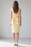 Light Yellow Midi 2 Piece V-Neck Double Breasted Work Dress