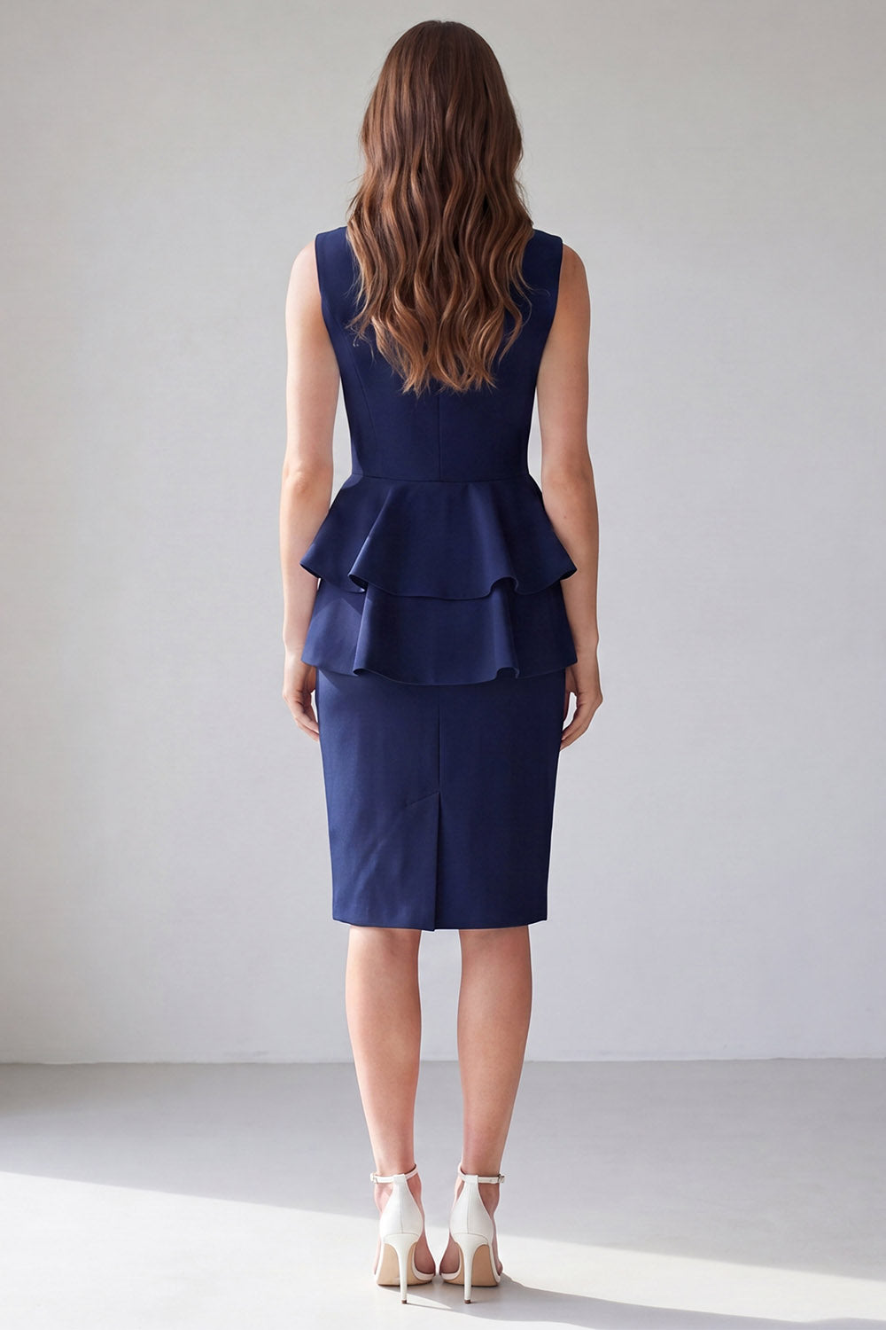 Light Yellow Midi 2 Piece V-Neck Double Breasted Work Dress