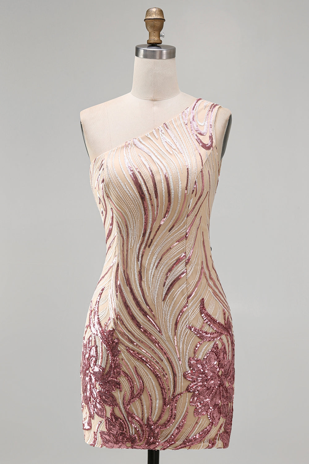 Sparkly Gold and Pink Floral Tight Short Sequin Homecoming Dress