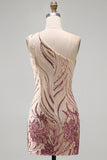 Sparkly Gold and Pink Floral Tight Short Sequin Homecoming Dress