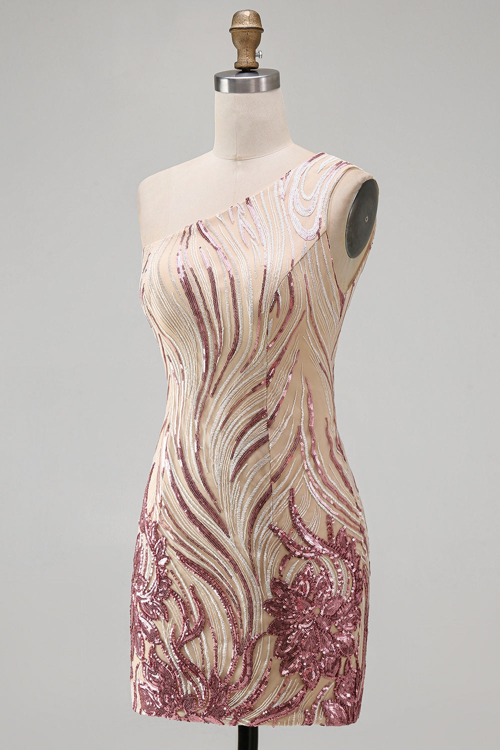 Sparkly Gold and Pink Floral Tight Short Sequin Homecoming Dress
