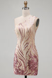 Sparkly Gold and Pink Floral Tight Short Sequin Homecoming Dress