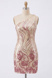 Sparkly Gold and Pink Floral Tight Short Sequin Homecoming Dress