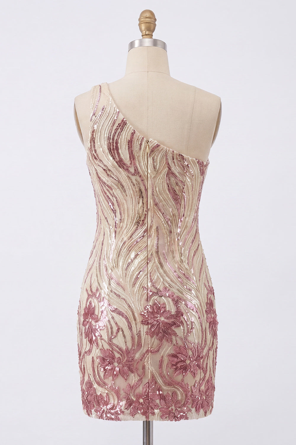 Sparkly Gold and Pink Floral Tight Short Sequin Homecoming Dress