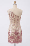 Sparkly Gold and Pink Floral Tight Short Sequin Homecoming Dress