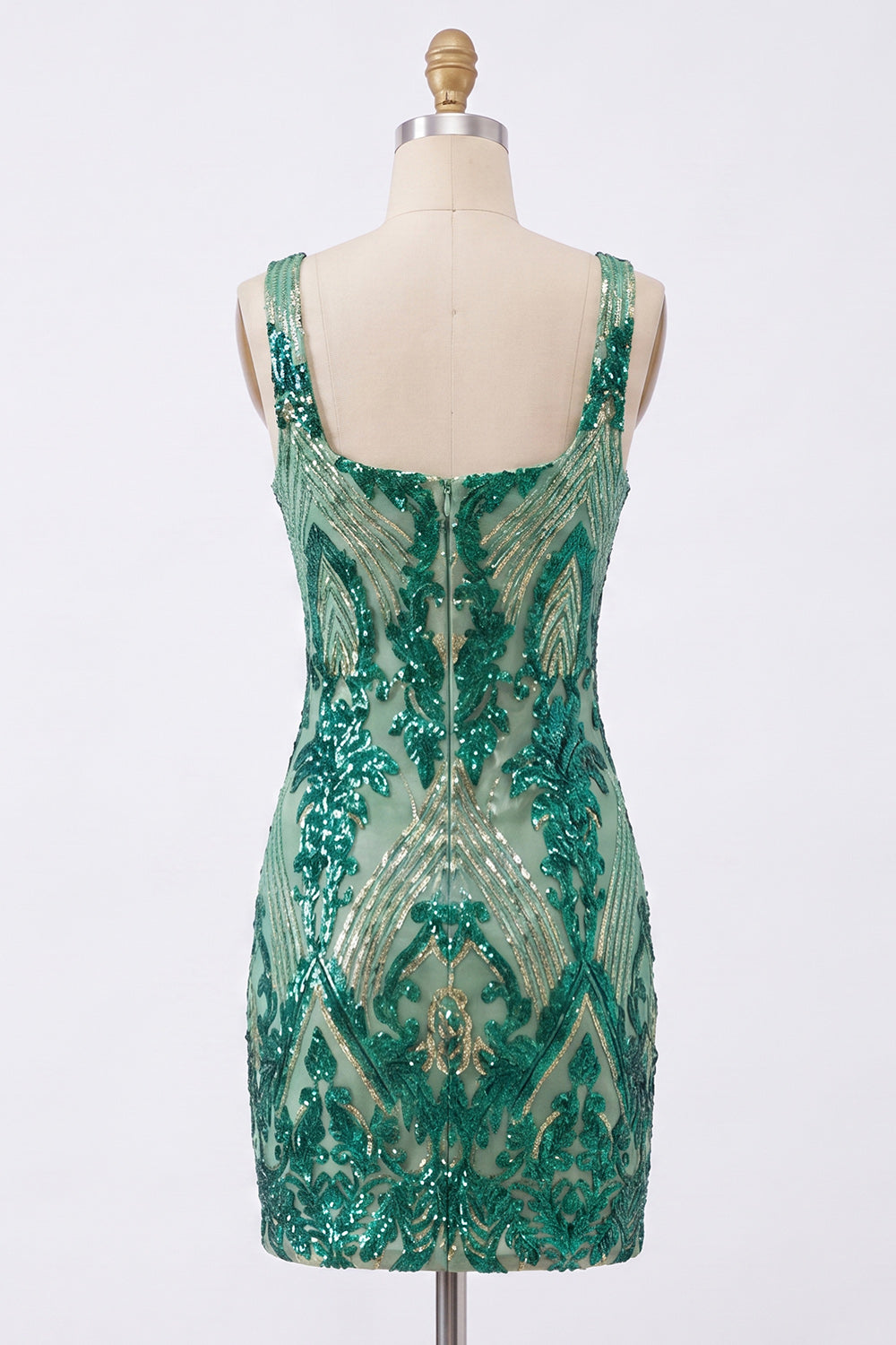 Sparkly Dark Green Tight Short Sequin Square Neck Homecoming Dress