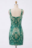 Sparkly Dark Green Tight Short Sequin Square Neck Homecoming Dress