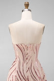 Sparkly Gold and Pink Floral Short Strapless Sequin Homecoming Dress