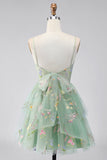 Dusty Sage Floral Corset Short A Line Homecoming Dress with Ruffles