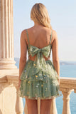 Dusty Sage Floral Corset Short A Line Homecoming Dress with Ruffles