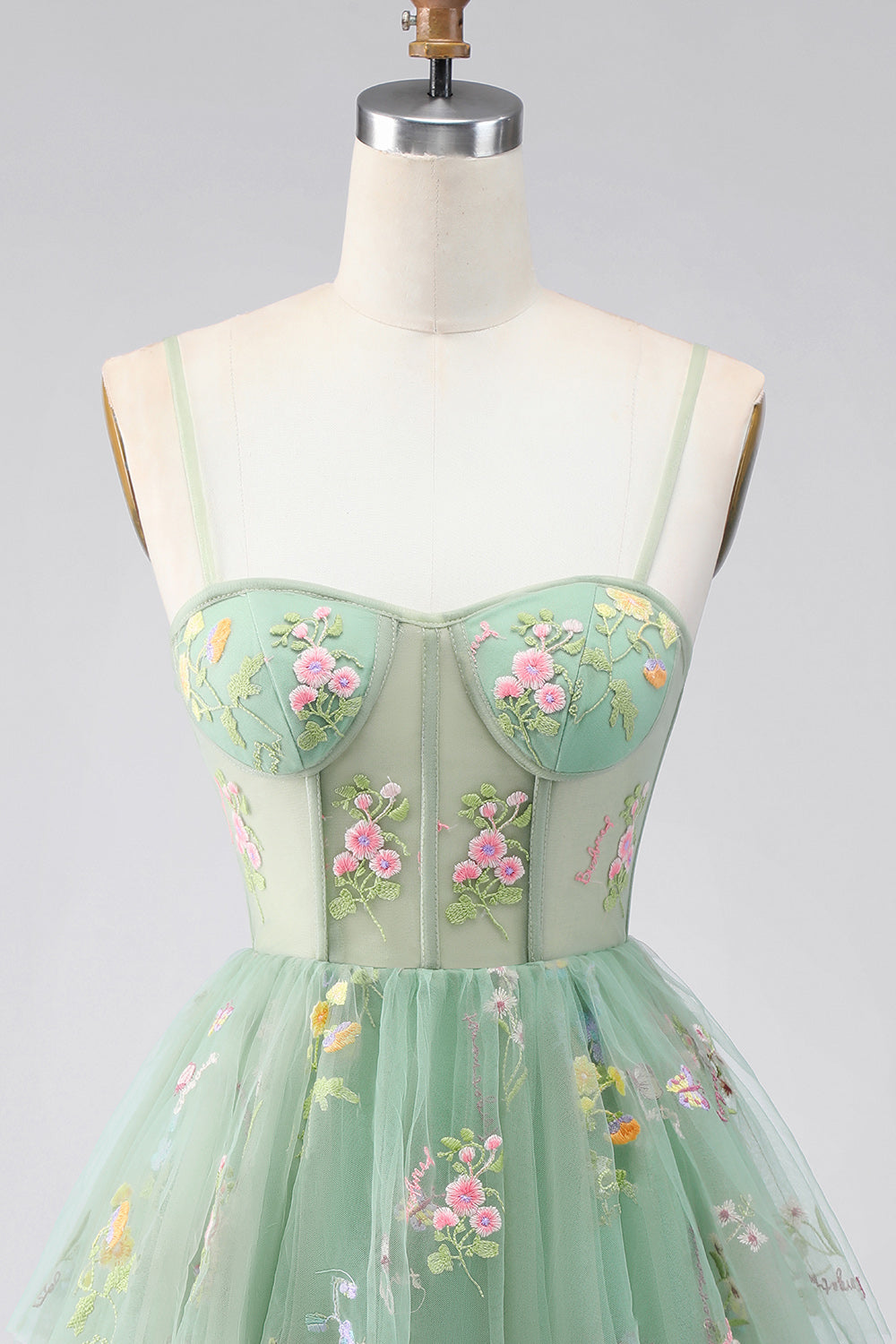 Dusty Sage Floral Corset Short A Line Homecoming Dress with Ruffles