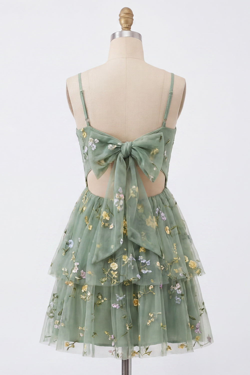 Dusty Sage Floral Corset Short A Line Homecoming Dress with Ruffles