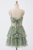 Dusty Sage Floral Corset Short A Line Homecoming Dress with Ruffles
