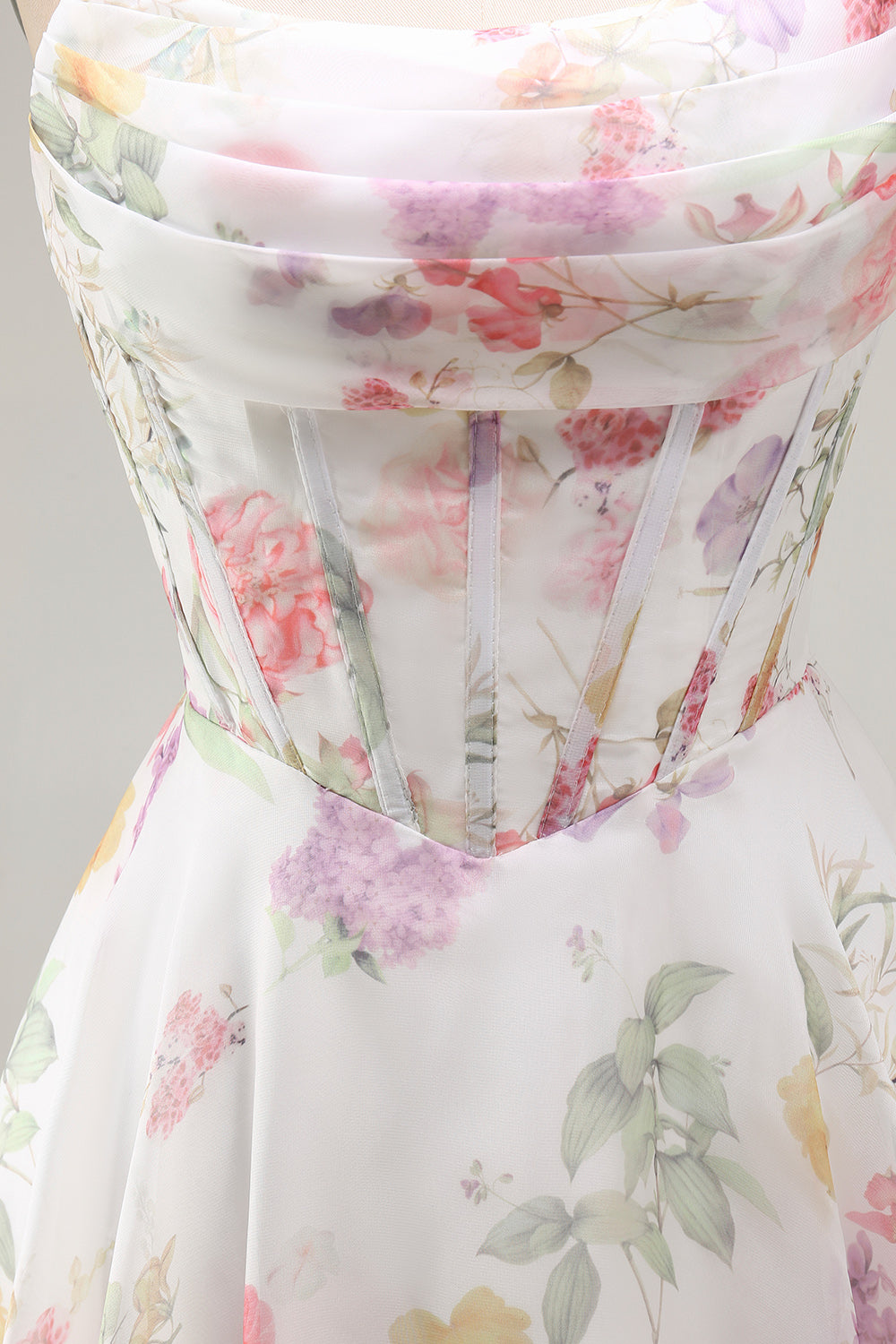 Ivory Floral Corset Short Strapless A Line Homecoming Dress