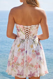 Ivory Floral Corset Short Strapless A Line Homecoming Dress