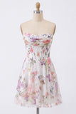 Ivory Floral Corset Short Strapless A Line Homecoming Dress