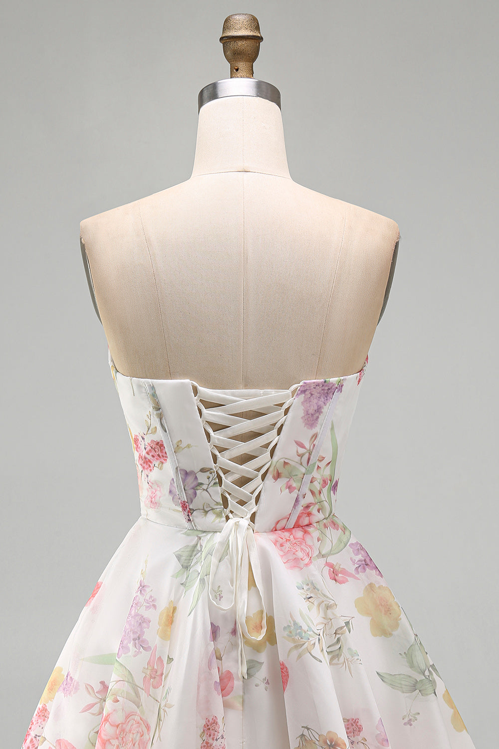 Ivory Floral Corset Short Strapless A Line Homecoming Dress