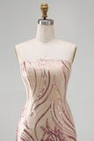 Sparkly Gold and Pink Floral Tight Short Strapless Sequin Homecoming Dress