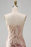 Sparkly Gold and Pink Floral Tight Short Strapless Sequin Homecoming Dress