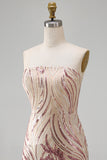 Sparkly Gold and Pink Floral Tight Short Strapless Sequin Homecoming Dress