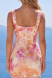 Sparkly Orange Floral Tight Short Sequin Square Neck Homecoming Dress