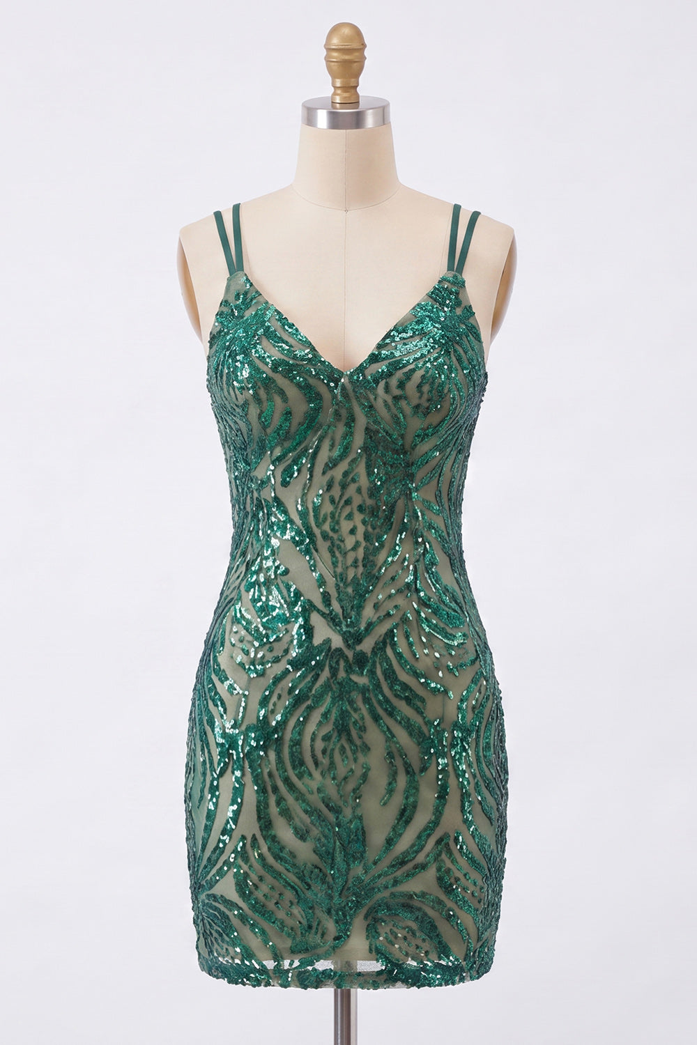 Sparkly Dark Green Tight Short Sequin V-Neck Homecoming Dress
