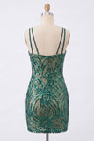 Sparkly Dark Green Tight Short Sequin V-Neck Homecoming Dress