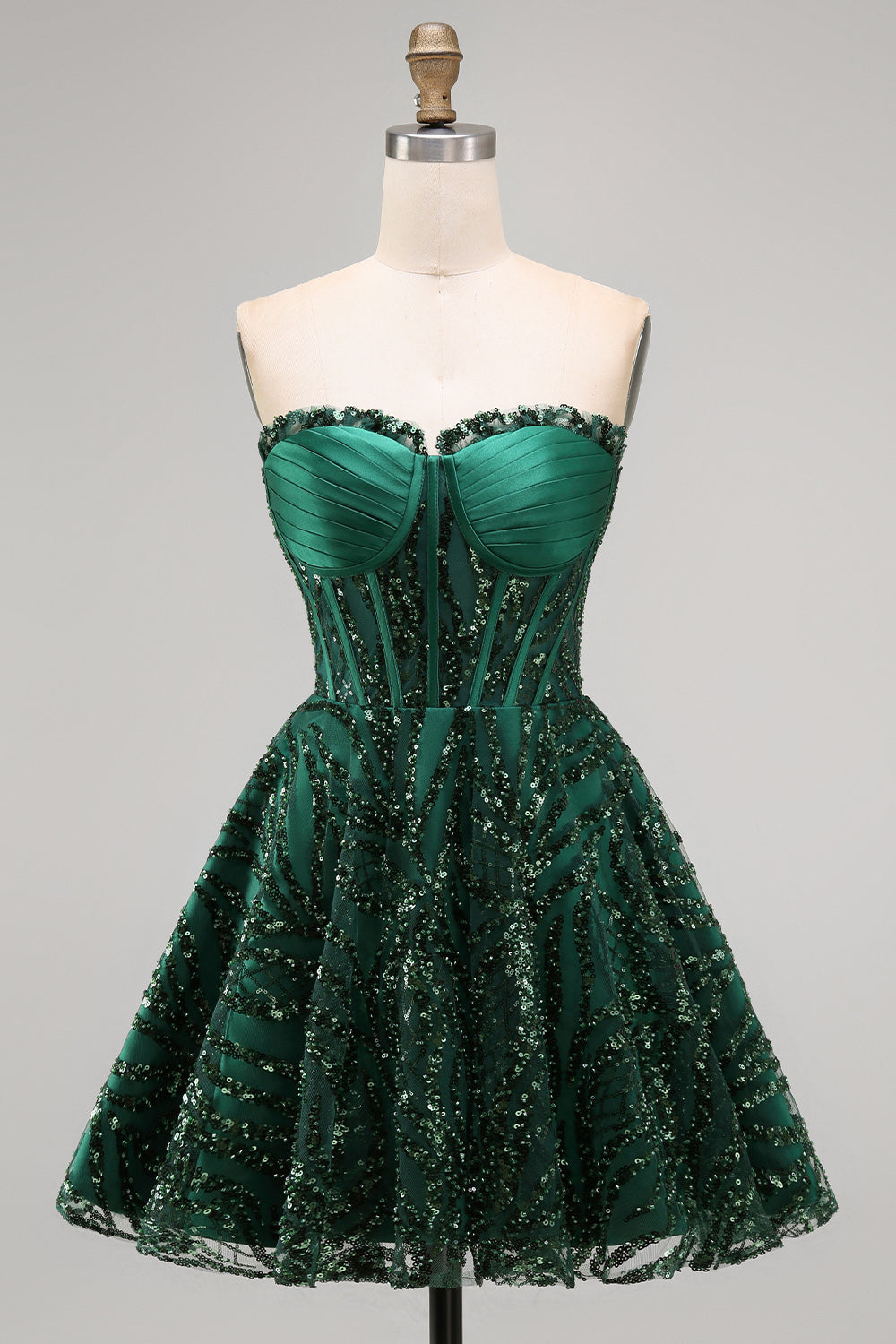 Sparkly Dark Green Corset Short Strapless A Line Homecoming Dress