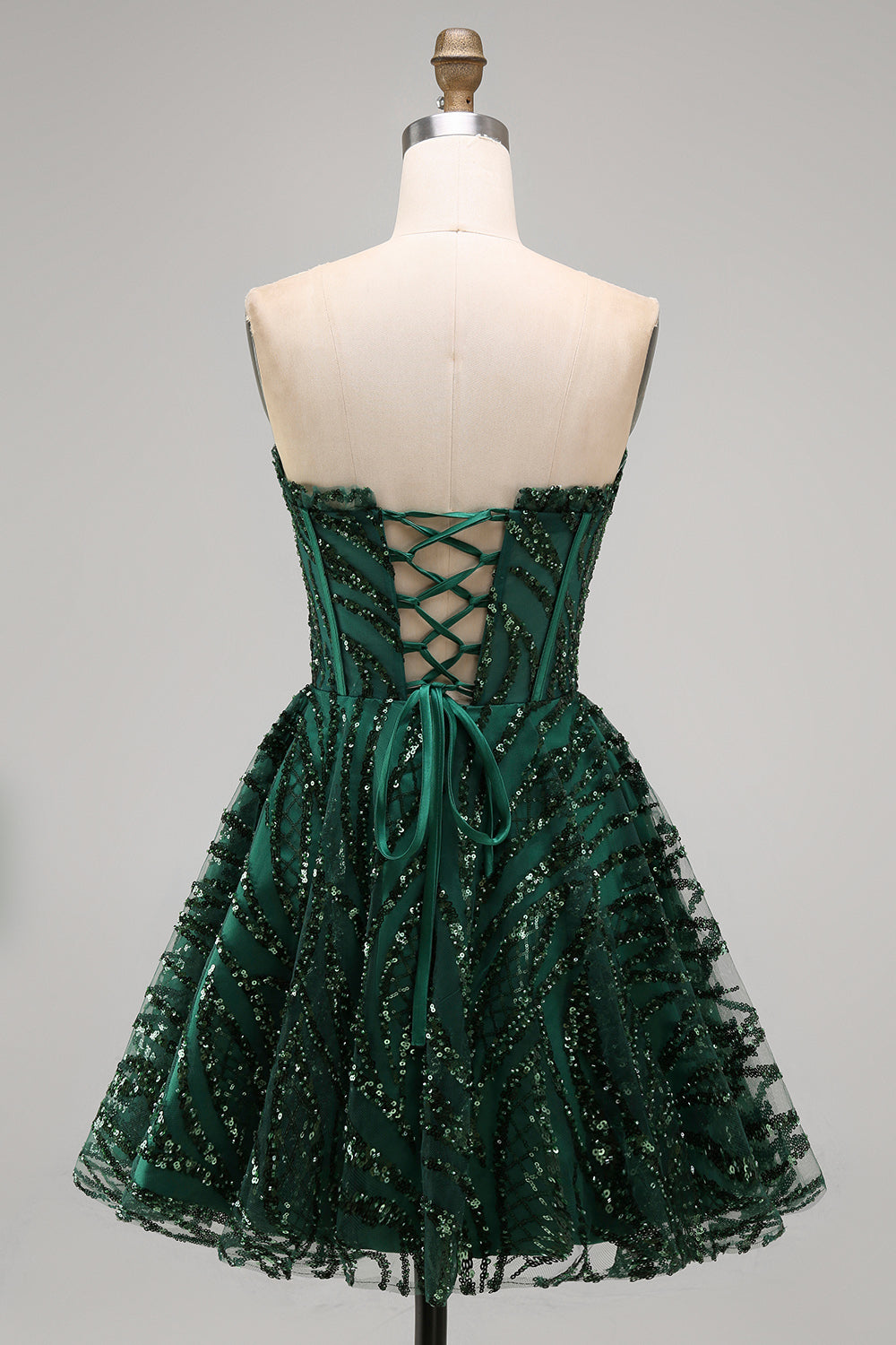 Sparkly Dark Green Corset Short Strapless A Line Homecoming Dress