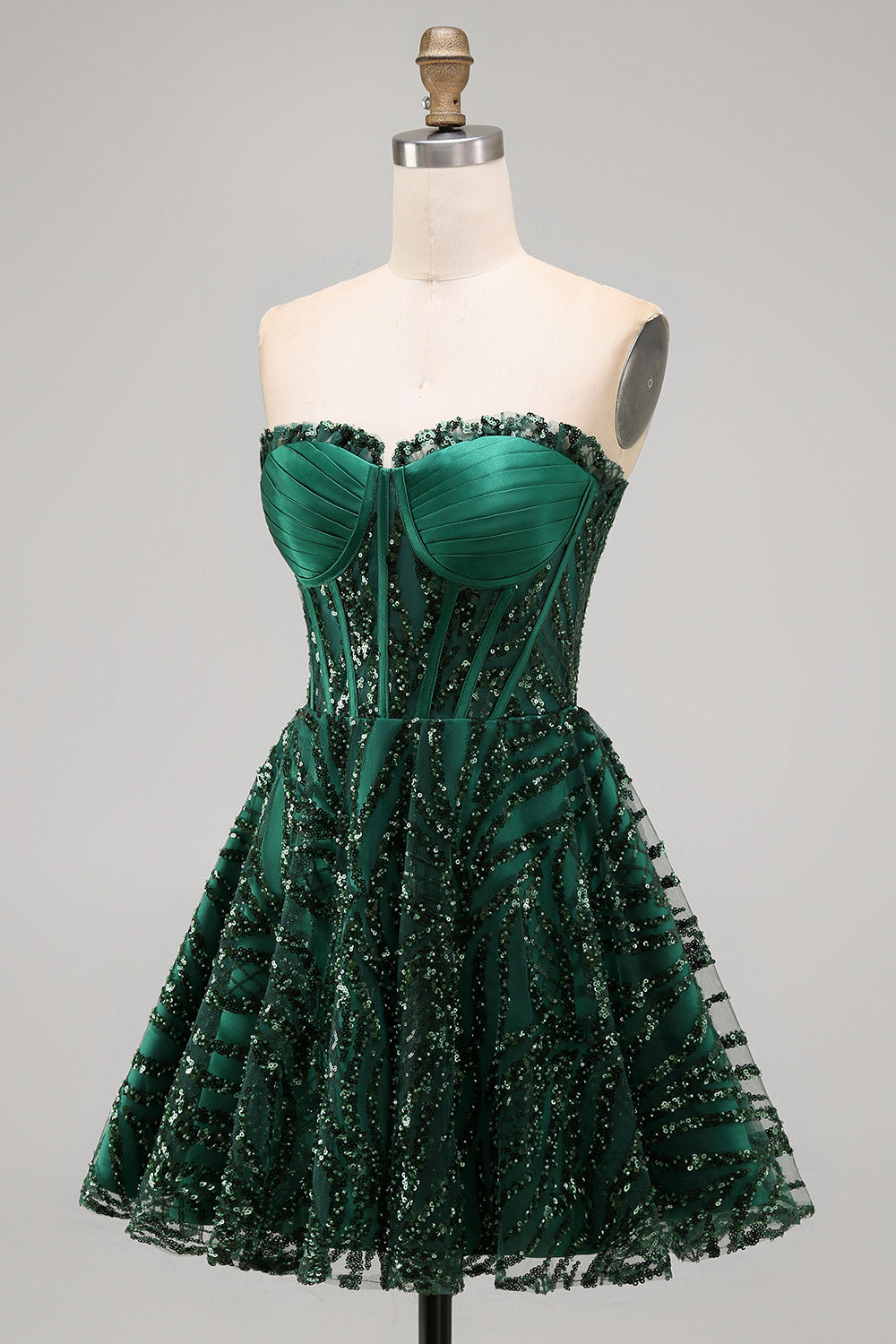 Sparkly Dark Green Corset Short Strapless A Line Homecoming Dress