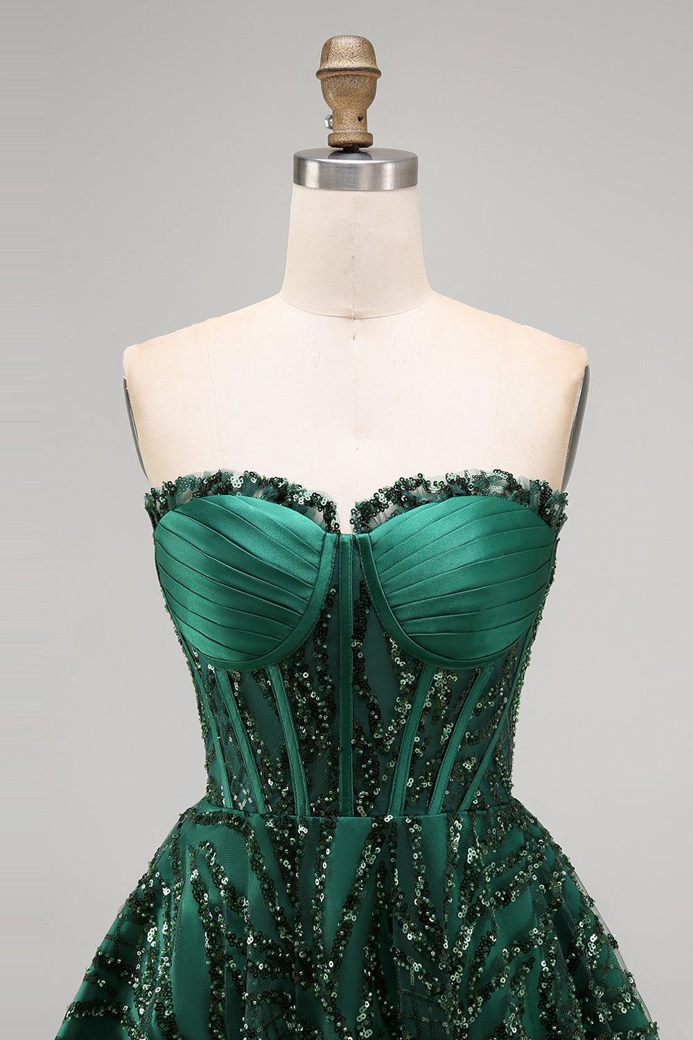 Sparkly Dark Green Corset Short Strapless A Line Homecoming Dress