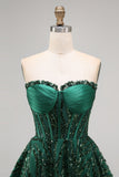 Sparkly Dark Green Corset Short Strapless A Line Homecoming Dress