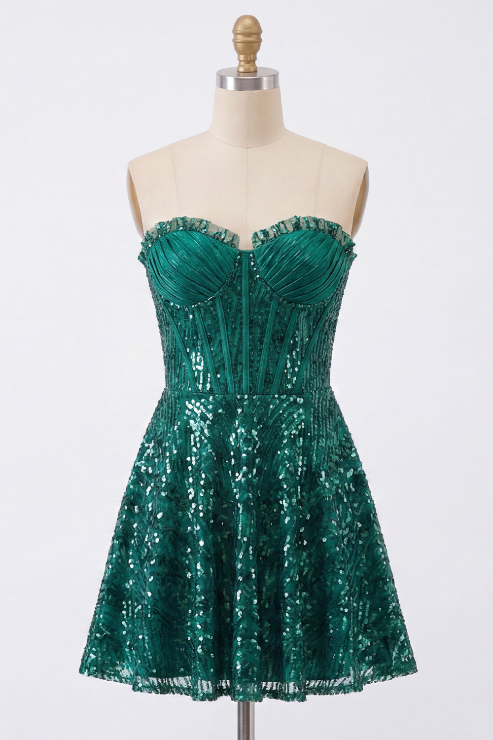 Sparkly Dark Green Corset Short Strapless A Line Homecoming Dress